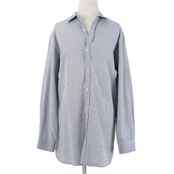 Burberry Shirt Sz 16.5 Navy Blue White Collared Button Down 100% Cotton Shirt - Picture 1 of 12